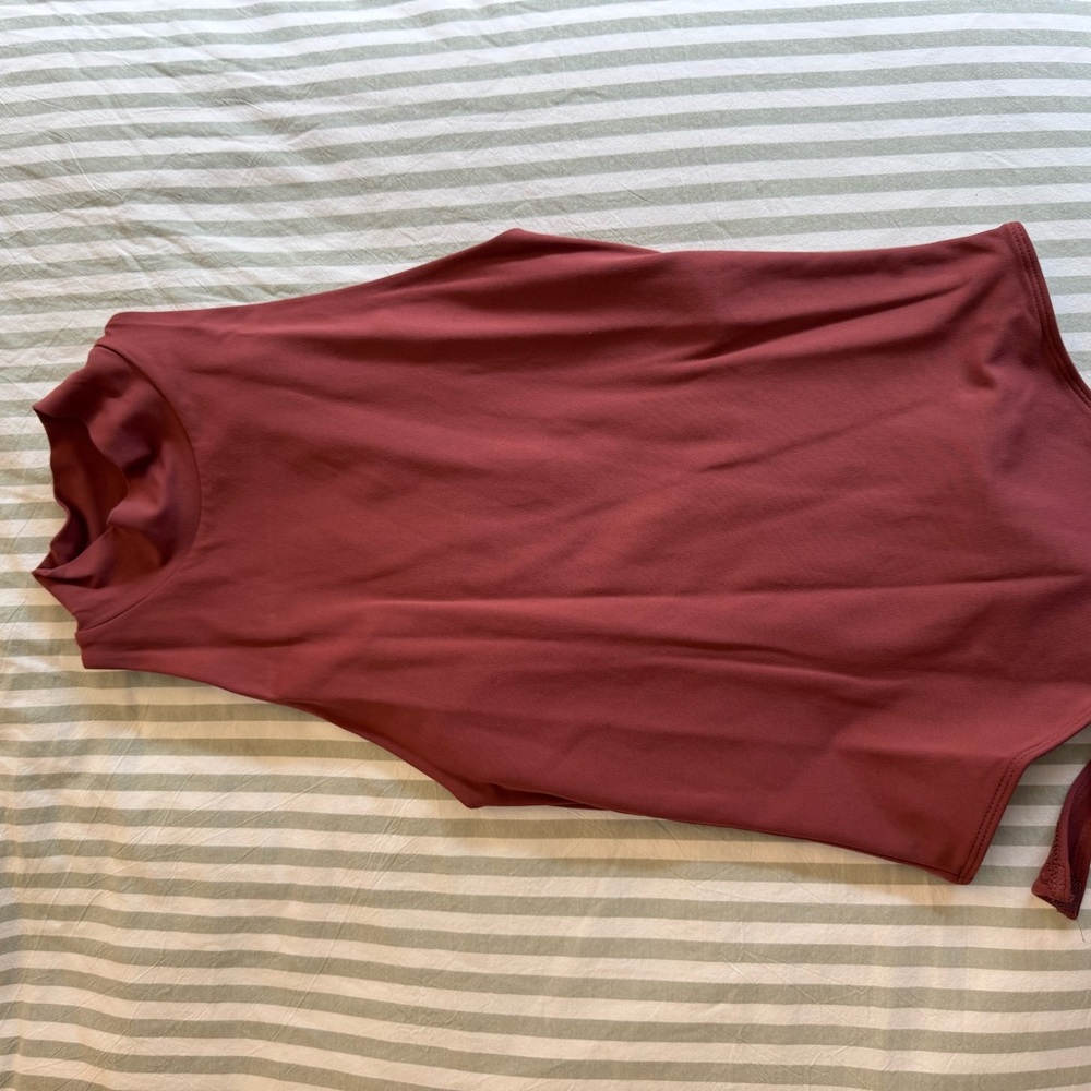 Aritzia Sleeveless High Neck Maroon Bodysuit